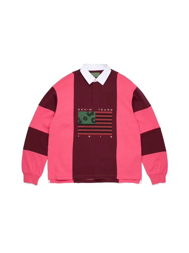 Rugby-Shirt mit Cotton Wreath und panafrikanischer Flagge, Rosa/Braun