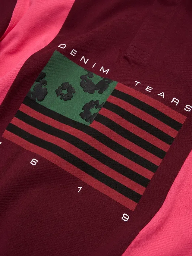 Rugby-Shirt mit Cotton Wreath und panafrikanischer Flagge, Rosa/Braun