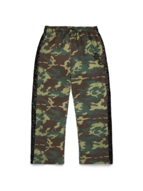 Sweathose mit offenem Saum und Pailletten-Camouflage-Muster