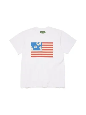 T-Shirt mit Kranz-Flaggen-Motiv, weiß