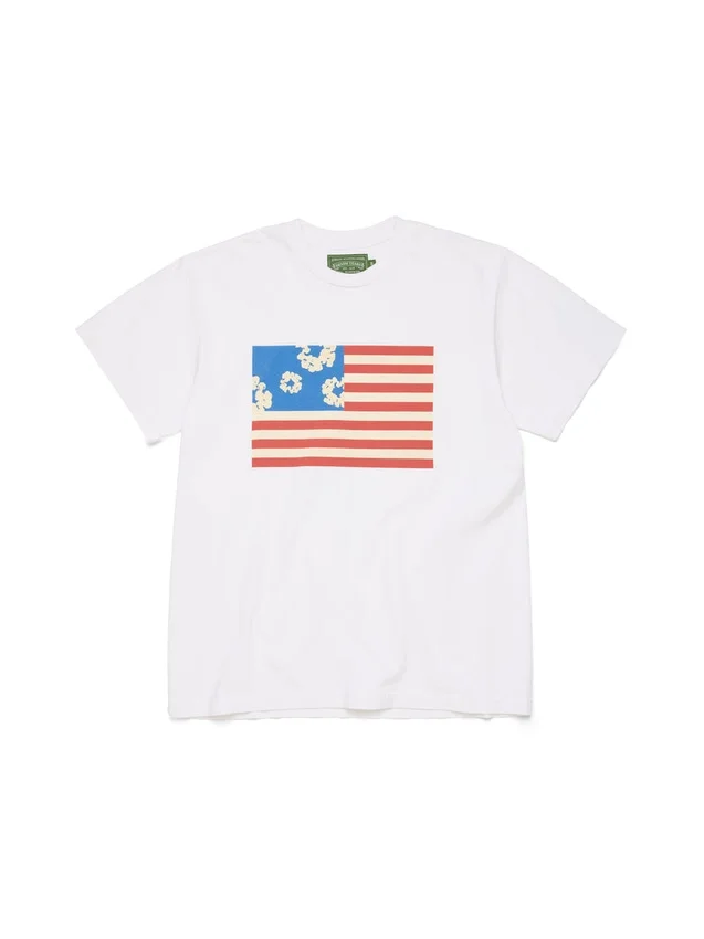 T-Shirt mit Kranz-Flaggen-Motiv, weiß