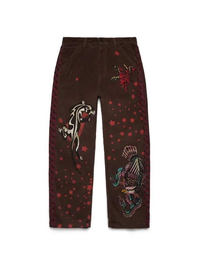 Tattoo-Cordhose, braun