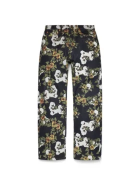 Weite Denim-Hose mit Blumenmuster und Selvedge