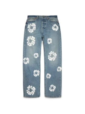 Weite Denim-Jeanshose mit Cotton Wreath, helle Waschung