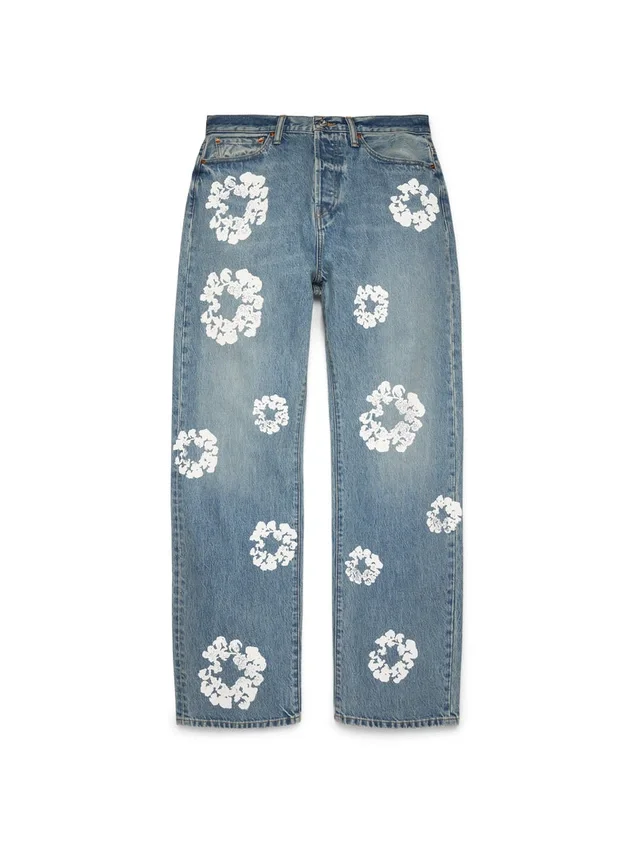 Weite Denim-Jeanshose mit Cotton Wreath, helle Waschung