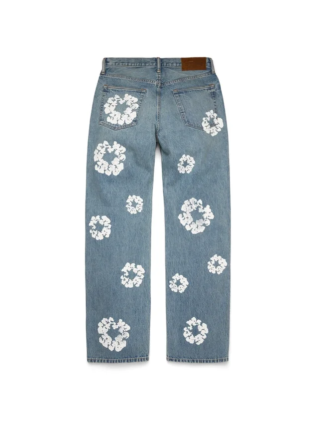 Weite Denim-Jeanshose mit Cotton Wreath, helle Waschung