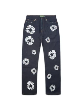 Weite, mit Nieten besetzte „Cotton Wreath“-Jeanshose aus Selvedge-Denim